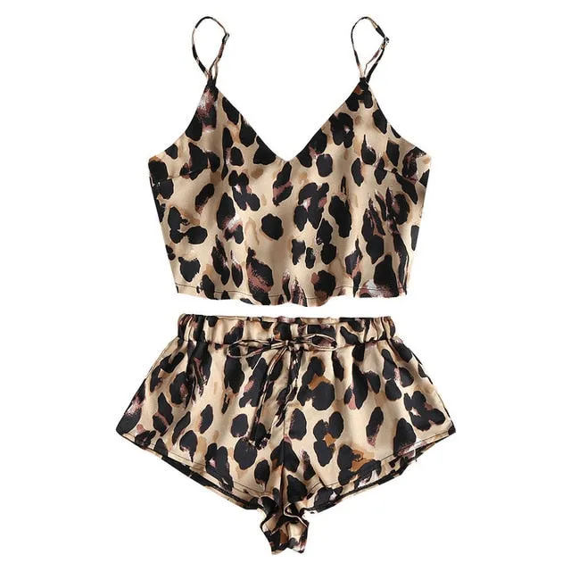 leopard 2 piece  pajamas lingerie