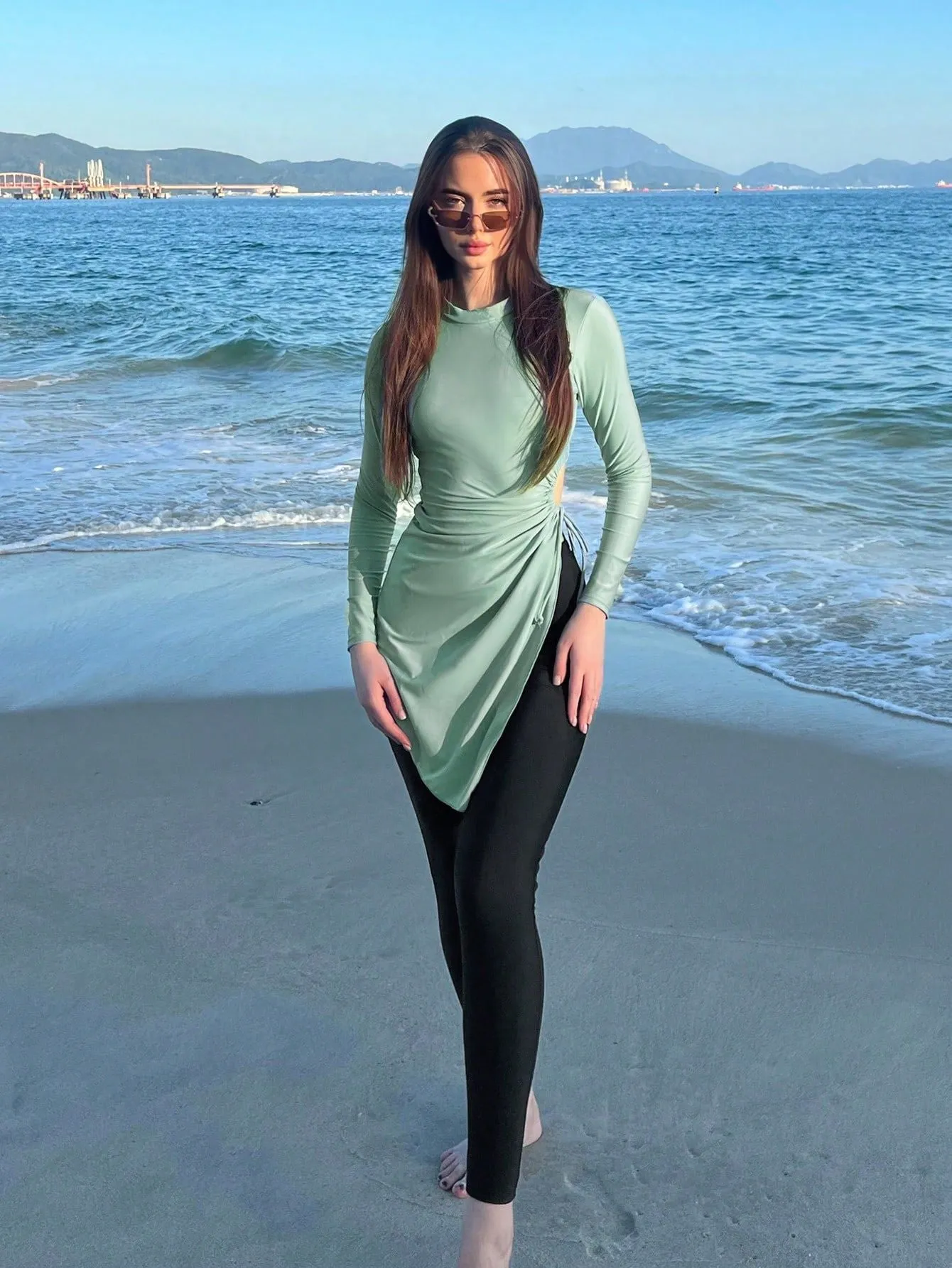 Long-sleeved and long-pants two-piece sun protection one-piece swimsuit UPF50  Rash Guard