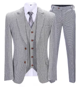 Men's Business 3 Pieces Formal Houndstooth Solid Notch Lapel Suit (Blazer vest Pants)