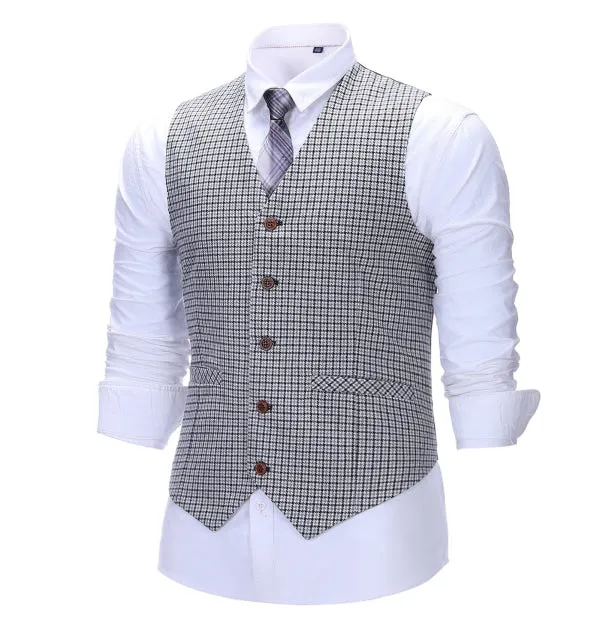 Men's Business 3 Pieces Formal Houndstooth Solid Notch Lapel Suit (Blazer vest Pants)