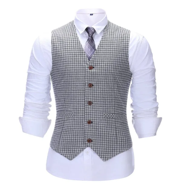 Men's Business 3 Pieces Formal Houndstooth Solid Notch Lapel Suit (Blazer vest Pants)
