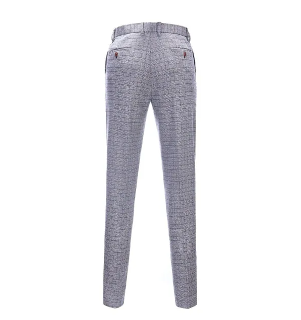 Men's Business 3 Pieces Formal White Plaid Solid Notch Lapel Suit (Blazer vest Pants)