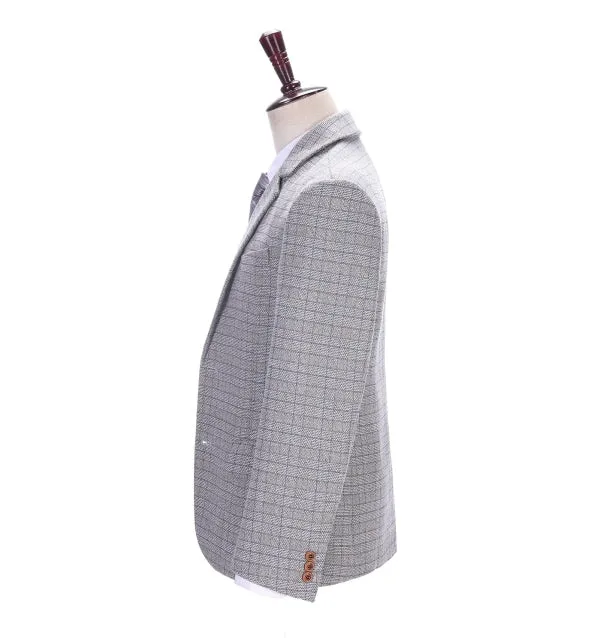 Men's Business 3 Pieces Formal White Plaid Solid Notch Lapel Suit (Blazer vest Pants)