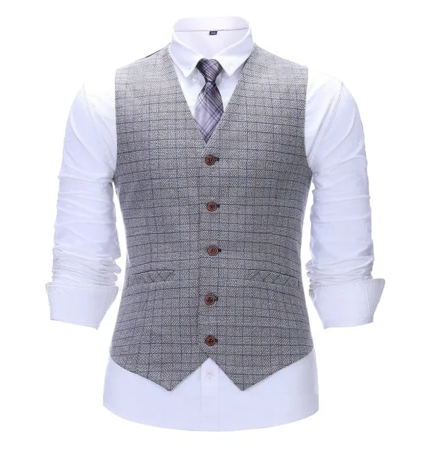 Men's Business 3 Pieces Formal White Plaid Solid Notch Lapel Suit (Blazer vest Pants)