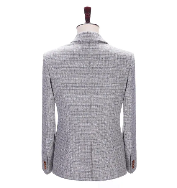 Men's Business 3 Pieces Formal White Plaid Solid Notch Lapel Suit (Blazer vest Pants)