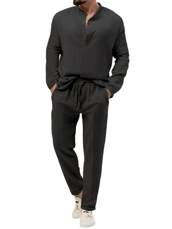 Men's Cotton Blend 2-Piece Casual Outfit - Long Sleeve T-Shirt and Pants