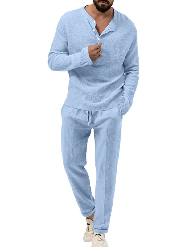 Men's Cotton Blend 2-Piece Casual Outfit - Long Sleeve T-Shirt and Pants