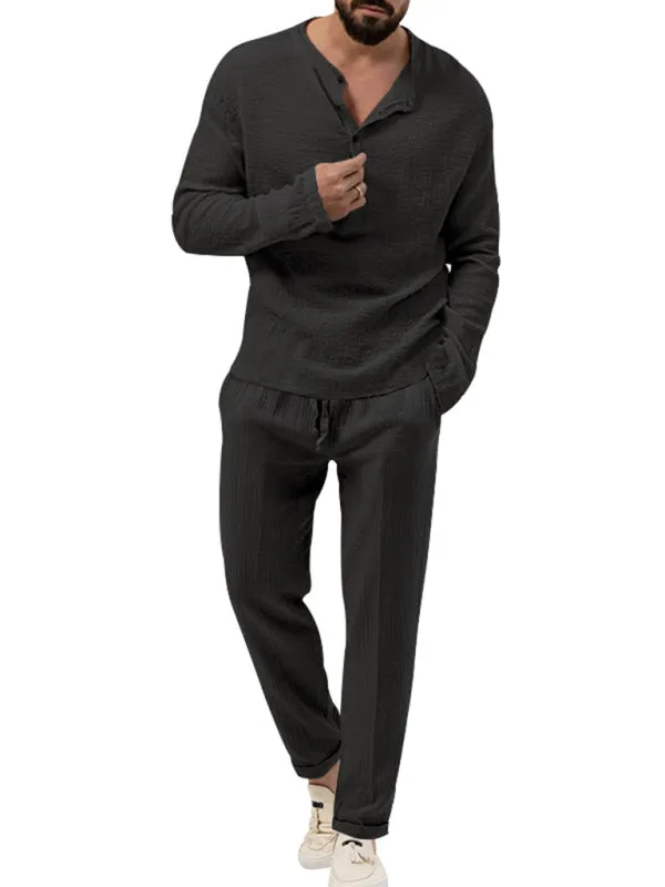 Men's Cotton Blend 2-Piece Casual Outfit - Long Sleeve T-Shirt and Pants
