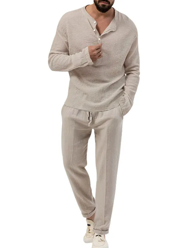 Men's Cotton Blend 2-Piece Casual Outfit - Long Sleeve T-Shirt and Pants