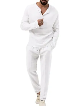Men's Cotton Blend 2-Piece Casual Outfit - Long Sleeve T-Shirt and Pants