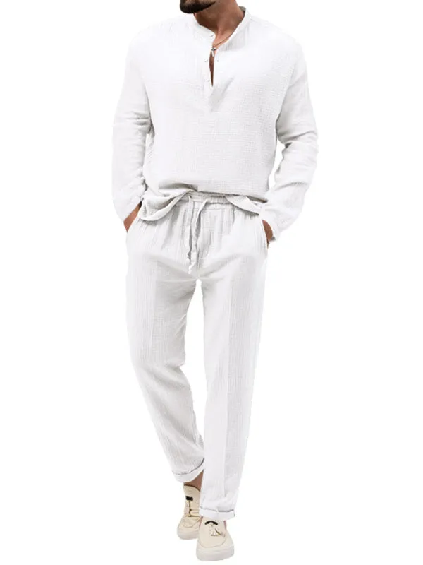 Men's Cotton Blend 2-Piece Casual Outfit - Long Sleeve T-Shirt and Pants