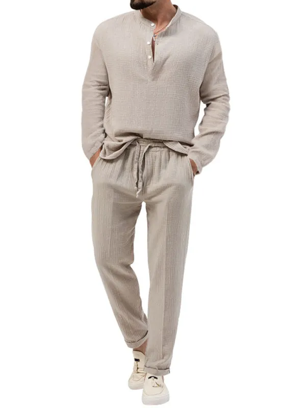 Men's Cotton Blend 2-Piece Casual Outfit - Long Sleeve T-Shirt and Pants