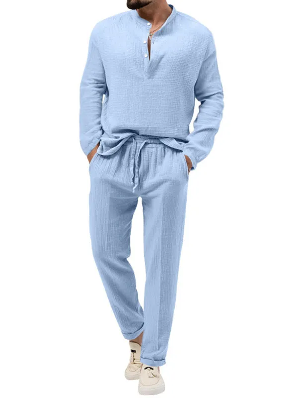 Men's Cotton Blend 2-Piece Casual Outfit - Long Sleeve T-Shirt and Pants