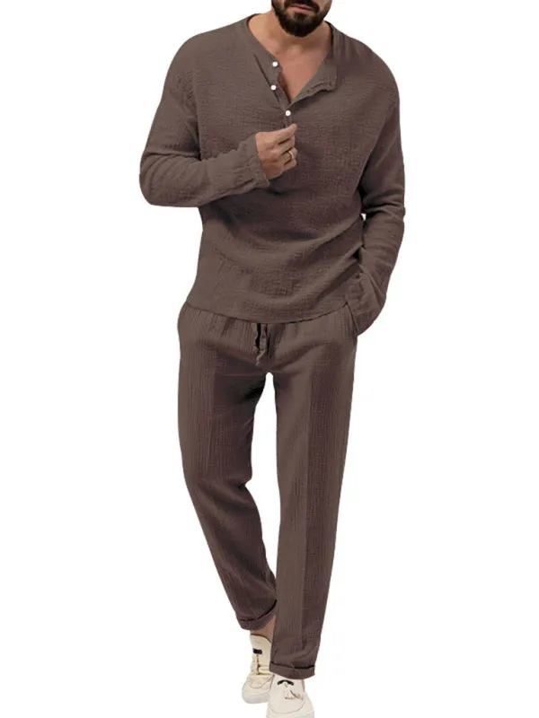 Men's Cotton Blend 2-Piece Casual Outfit - Long Sleeve T-Shirt and Pants
