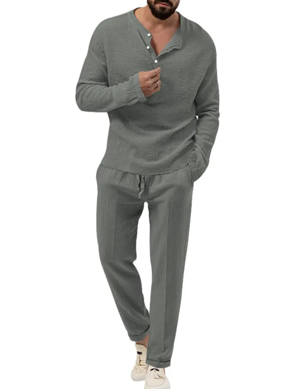 Men's Cotton Blend 2-Piece Casual Outfit - Long Sleeve T-Shirt and Pants