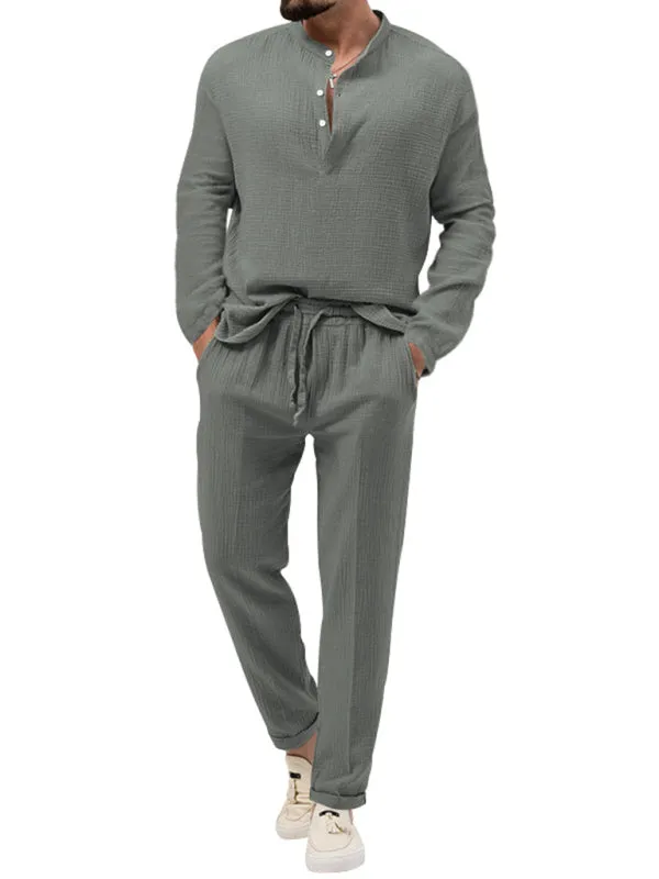 Men's Cotton Blend 2-Piece Casual Outfit - Long Sleeve T-Shirt and Pants