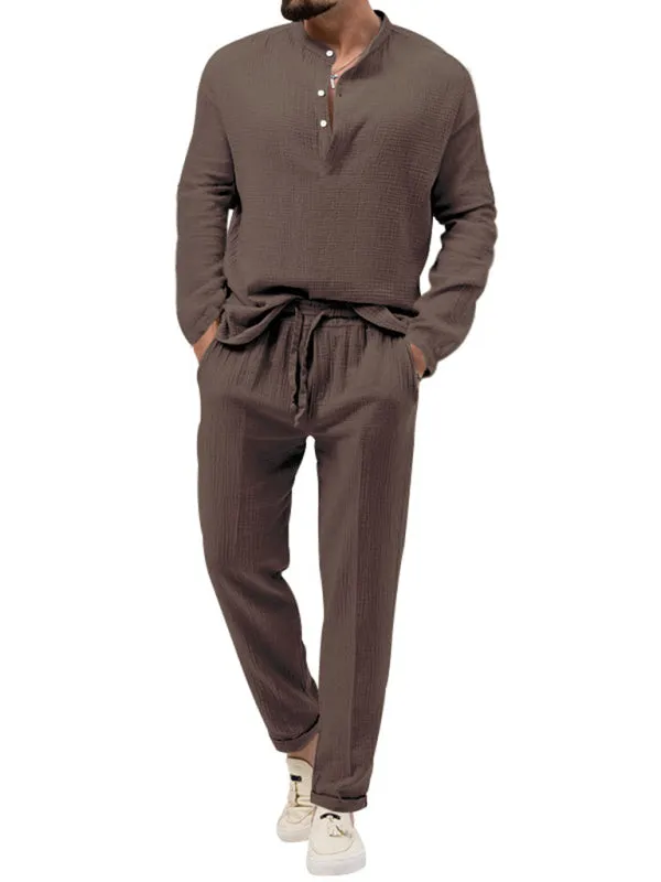 Men's Cotton Blend 2-Piece Casual Outfit - Long Sleeve T-Shirt and Pants