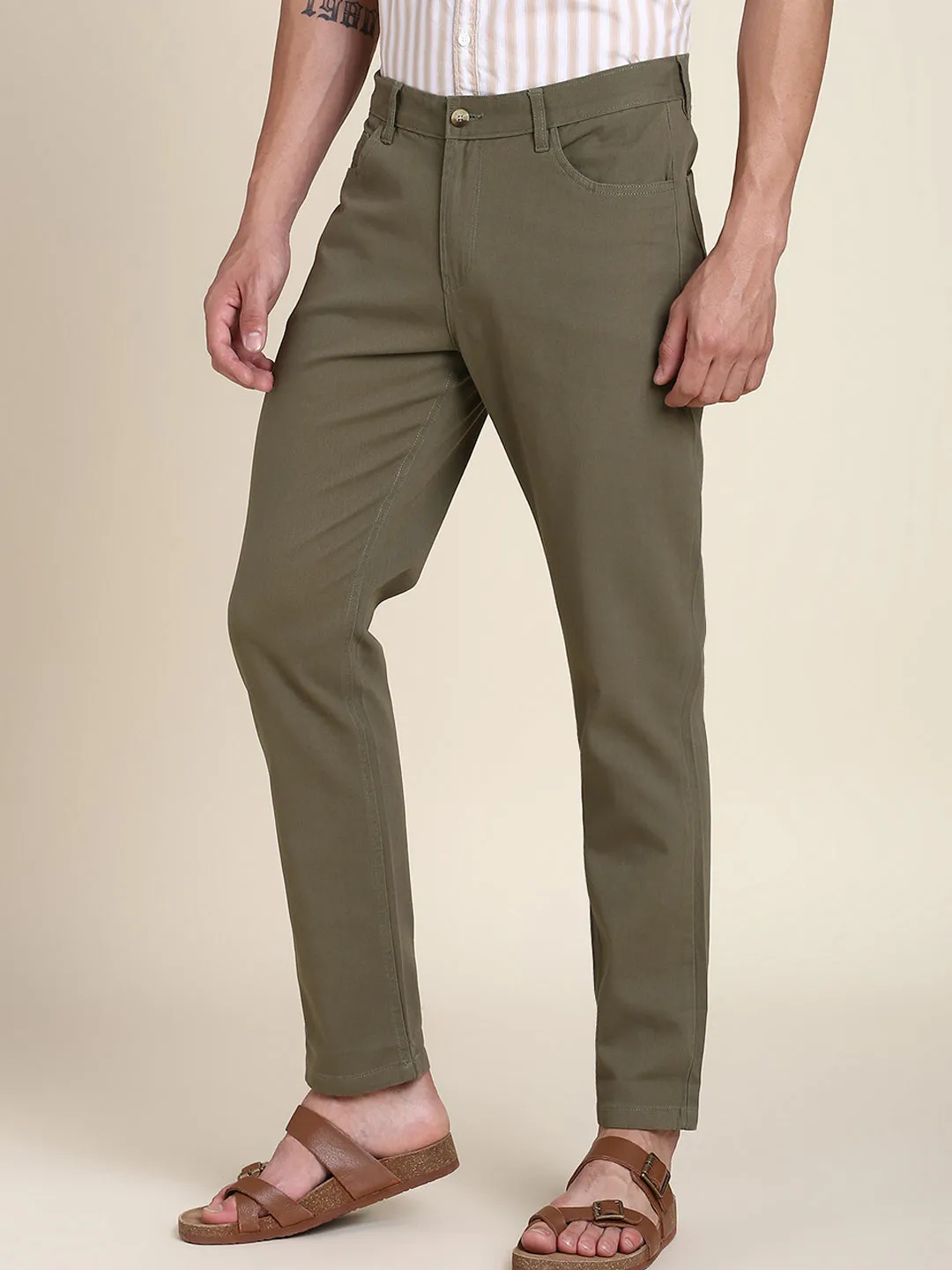 Men's Light Olive Solid Chino