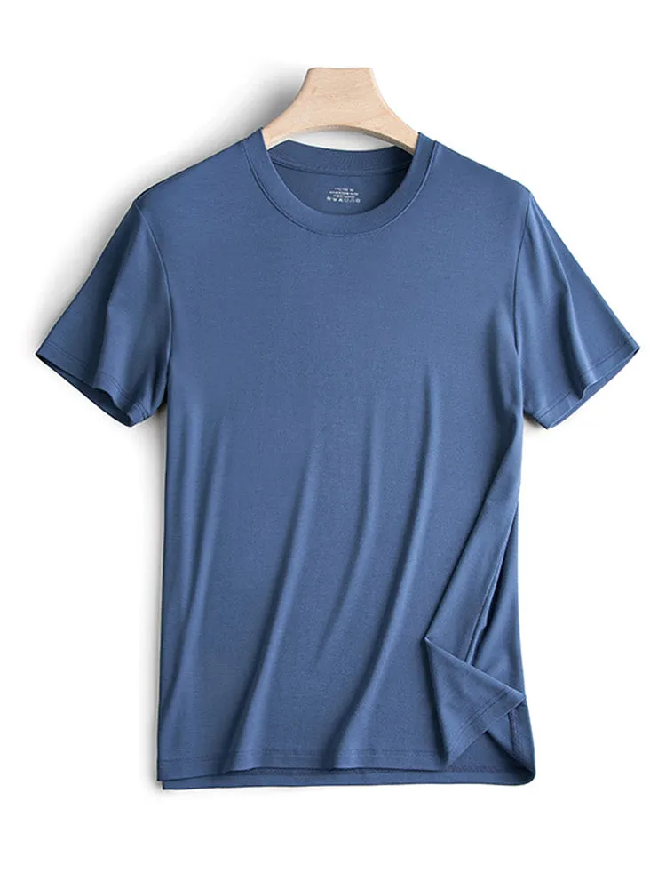 Modal Summer Short Sleeve T-Shirt Men Crew Neck Solid Color Casual Underwear Mens Clothing