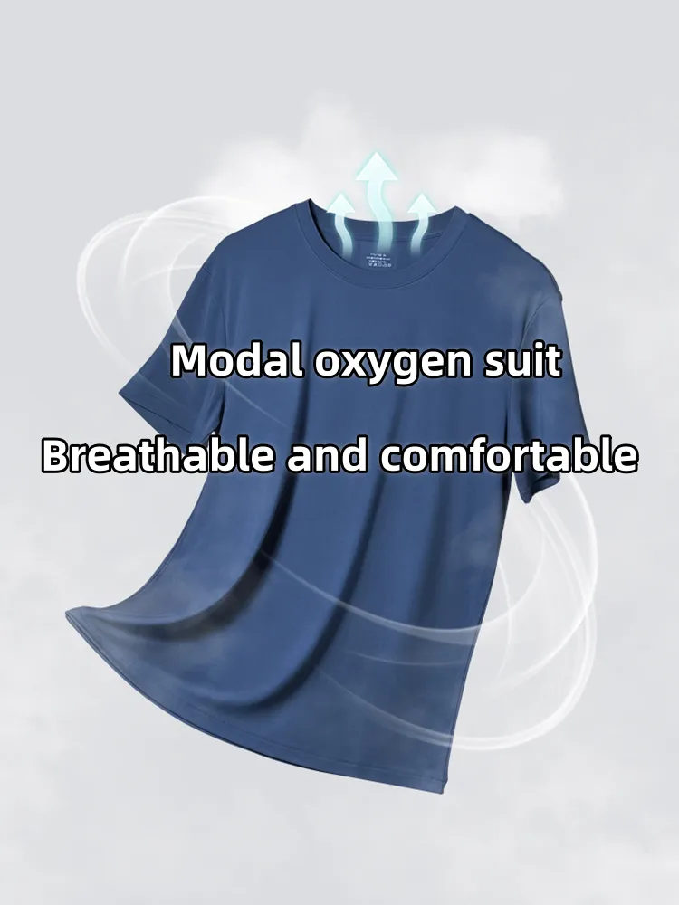 Modal Summer Short Sleeve T-Shirt Men Crew Neck Solid Color Casual Underwear Mens Clothing