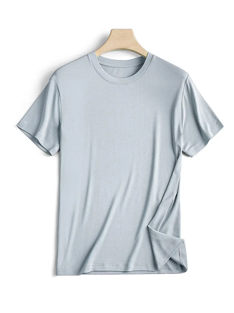 Modal Summer Short Sleeve T-Shirt Men Crew Neck Solid Color Casual Underwear Mens Clothing