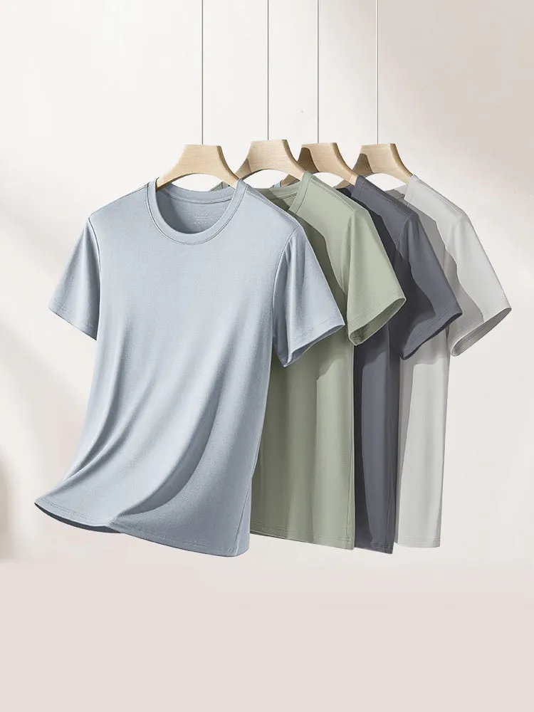 Modal Summer Short Sleeve T-Shirt Men Crew Neck Solid Color Casual Underwear Mens Clothing