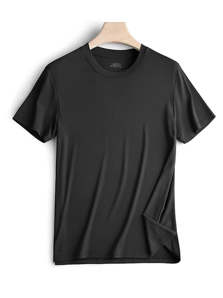 Modal Summer Short Sleeve T-Shirt Men Crew Neck Solid Color Casual Underwear Mens Clothing