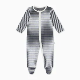 Navy Stripe Ribbed Clever Zip Footed Baby Pajamas