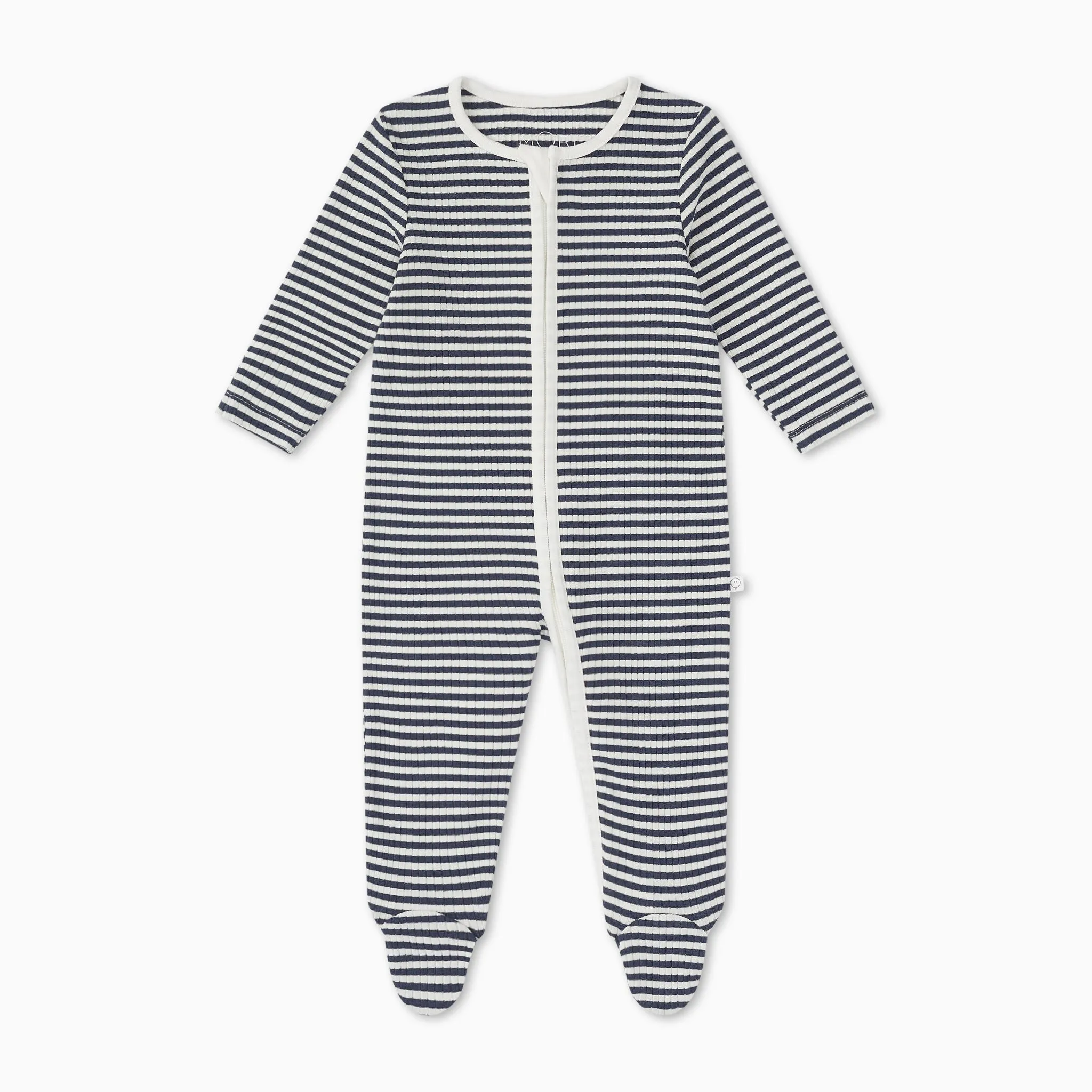 Navy Stripe Ribbed Clever Zip Footed Baby Pajamas