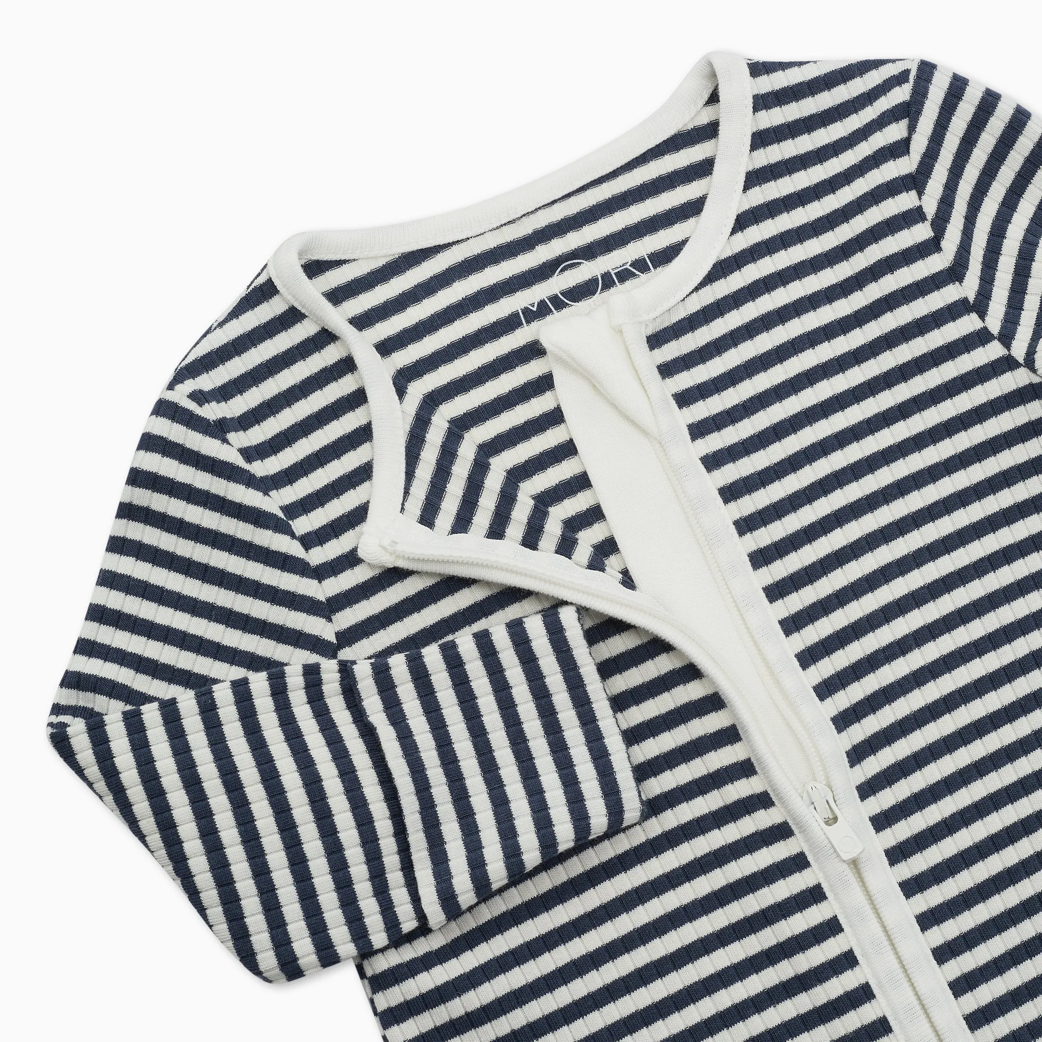 Navy Stripe Ribbed Clever Zip Footed Baby Pajamas