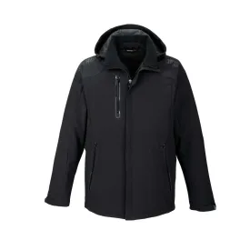 North End Men's Black Axis Soft Shell Jacket with Print Graphic Accents