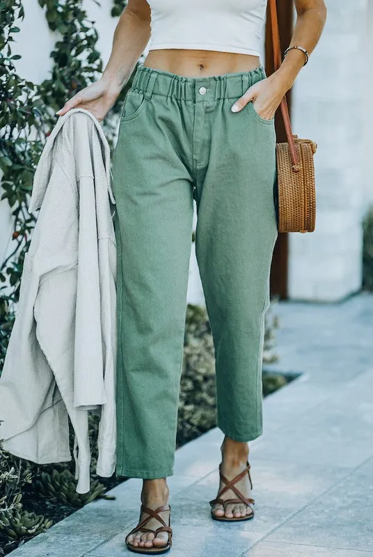 Olive Elastic Waist Pants