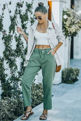 Olive Elastic Waist Pants