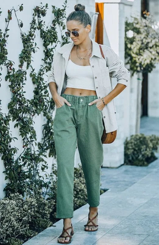 Olive Elastic Waist Pants