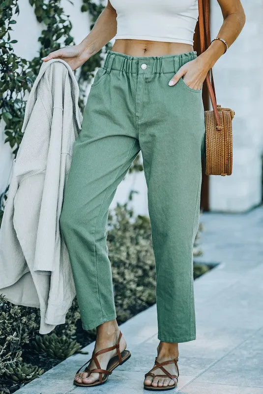 Olive Elastic Waist Pants