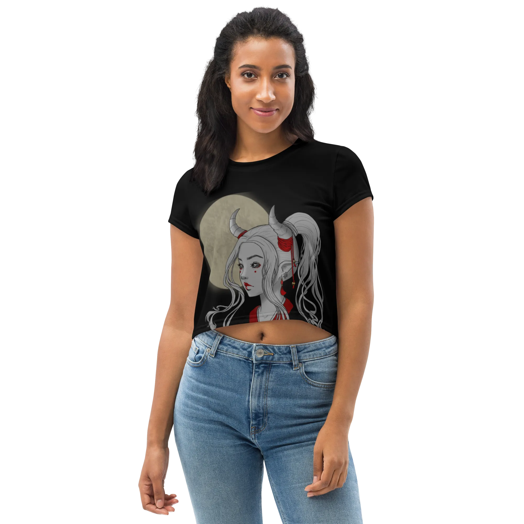 Oni Girl by Leticia Lobato  - All-Over Print Crop Tee