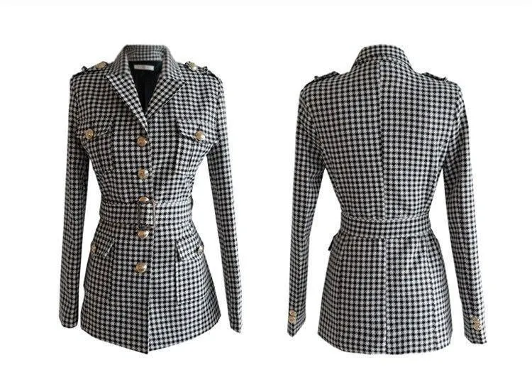 Plaid Women's Pants Suit, Slim Fit