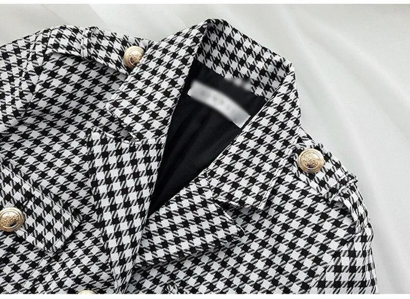 Plaid Women's Pants Suit, Slim Fit