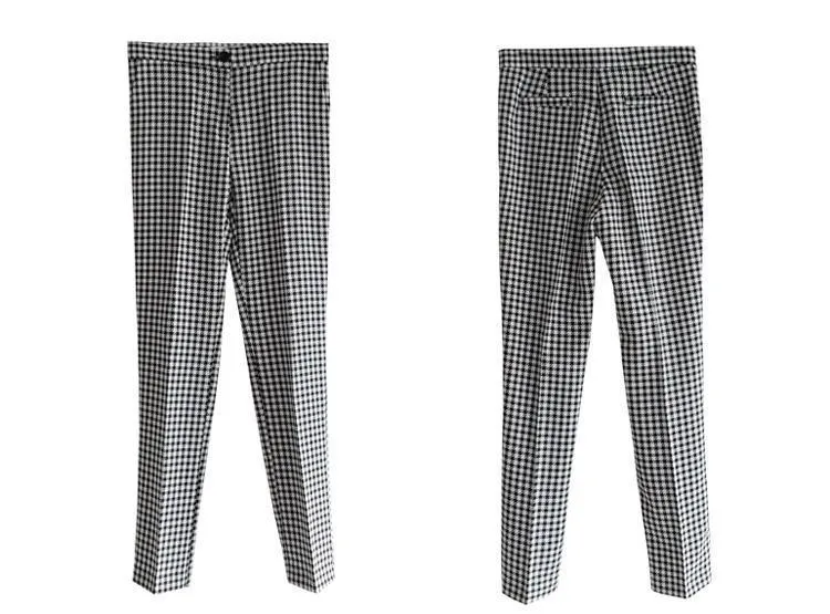 Plaid Women's Pants Suit, Slim Fit