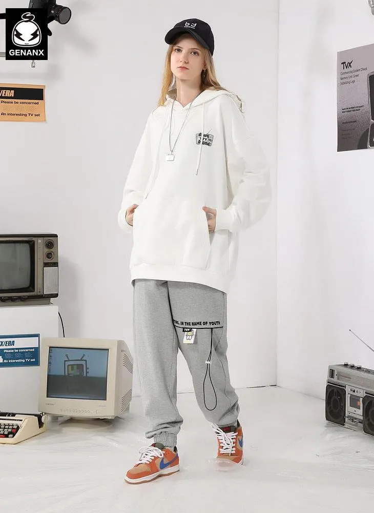 Plain Drawstring Elastic Waist Casual Pants