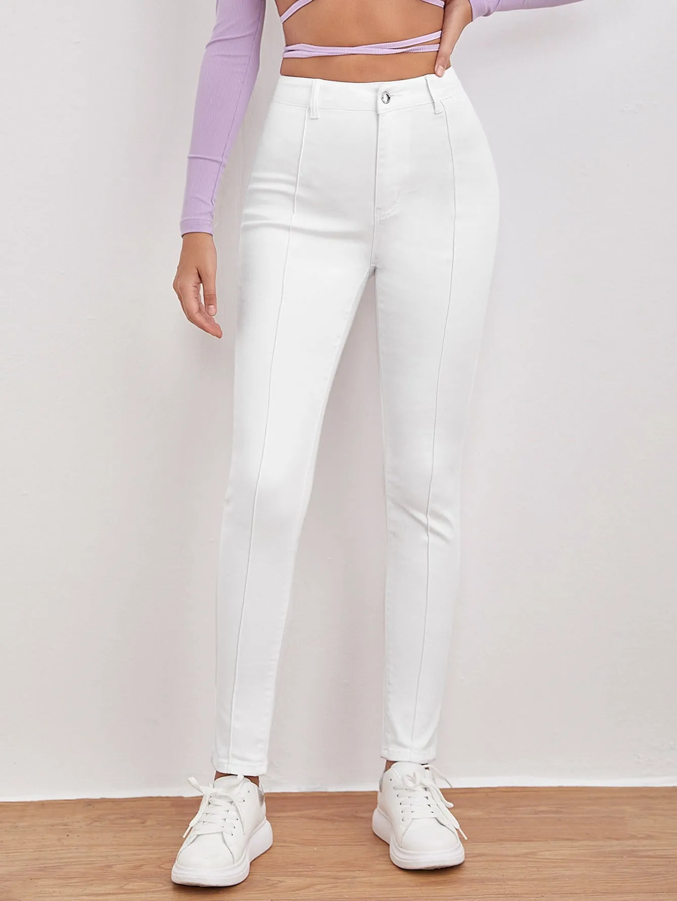 Plain Zipper High Waist Cropped Women Jeans