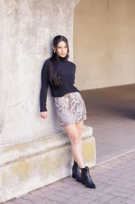 Priscilla Drawstring Satin Leopard Print Mini Skirt Brown