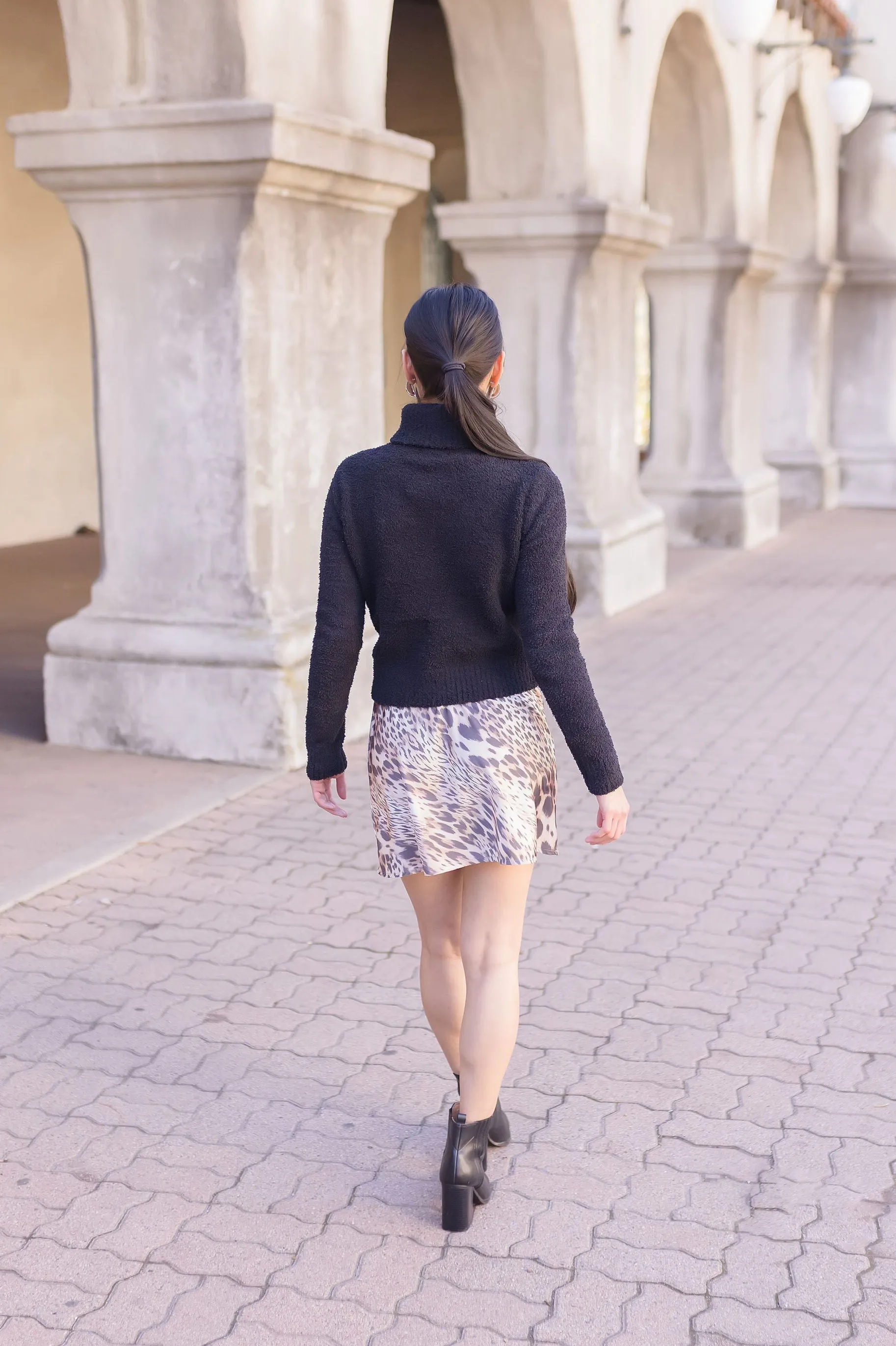Priscilla Drawstring Satin Leopard Print Mini Skirt Brown