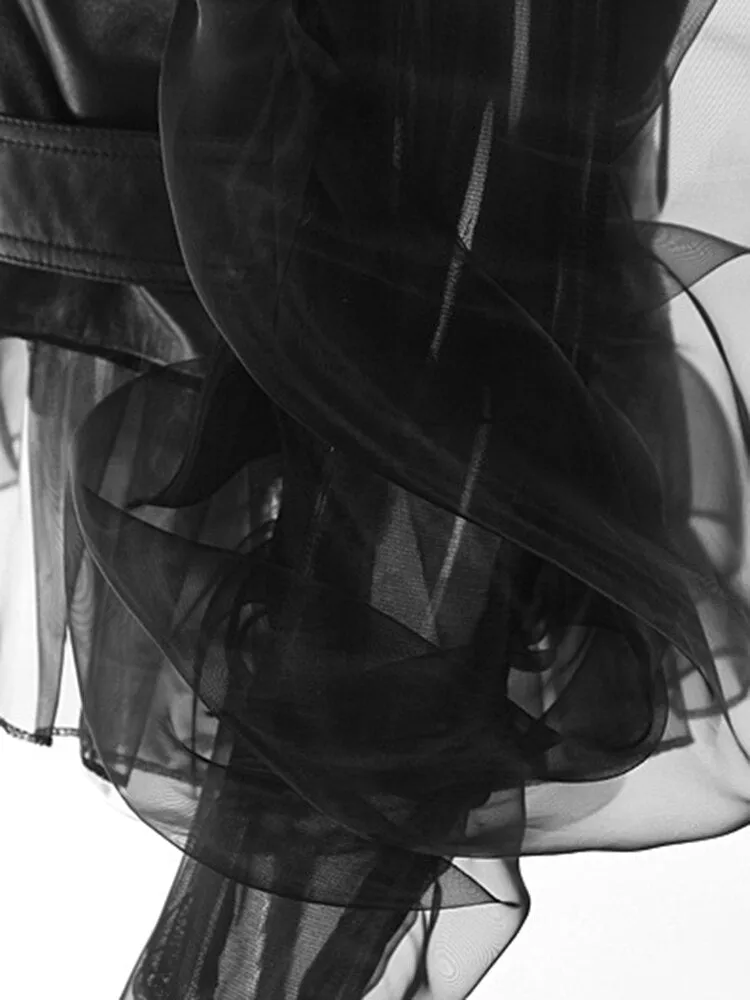 Pu Leather Mesh Sleeves Elegant Jacket