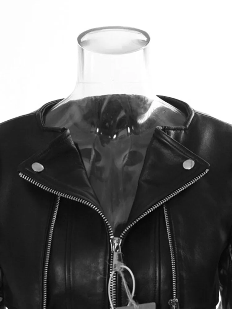 Pu Leather Mesh Sleeves Elegant Jacket