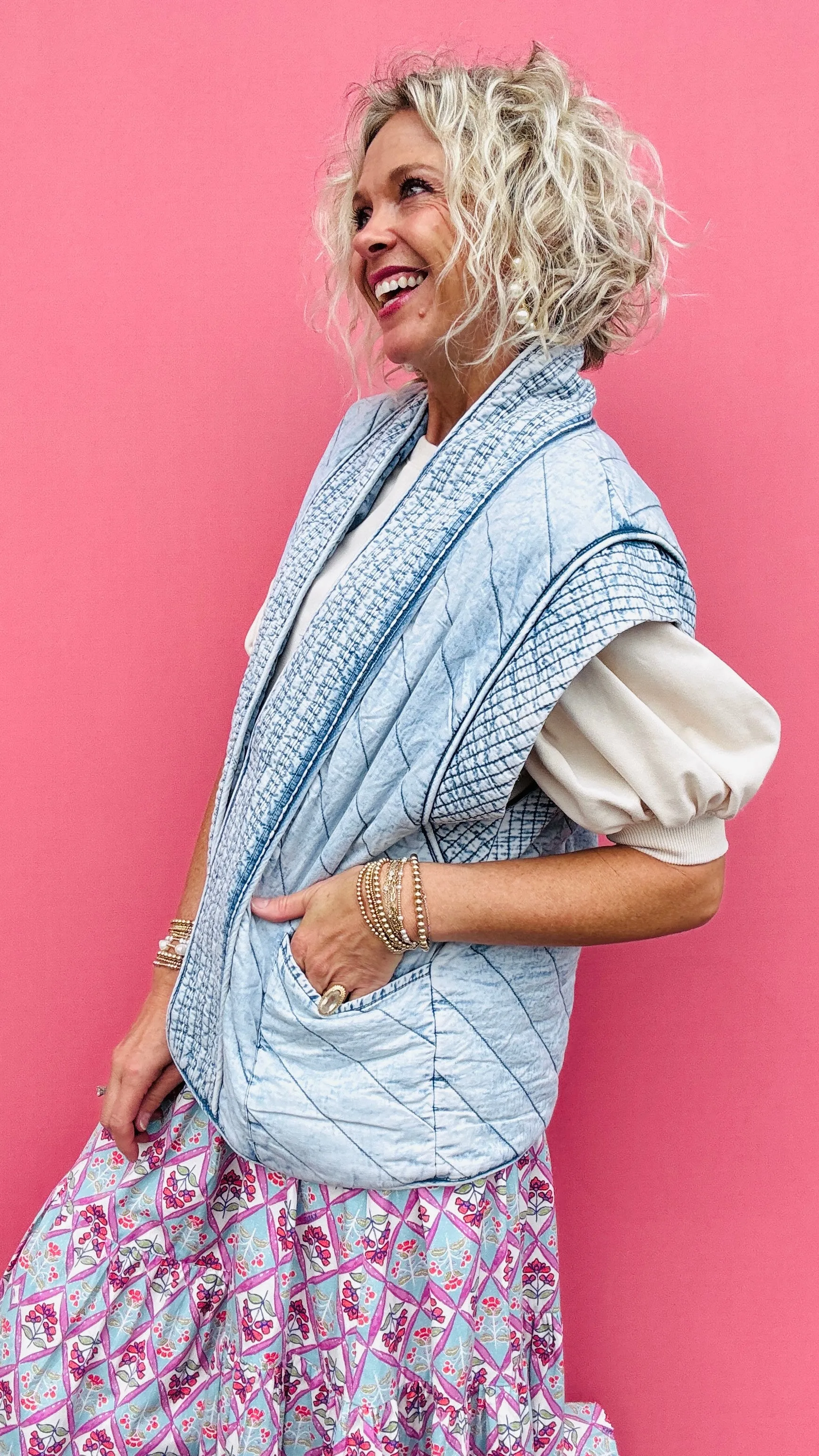 Quilted Denim Vest