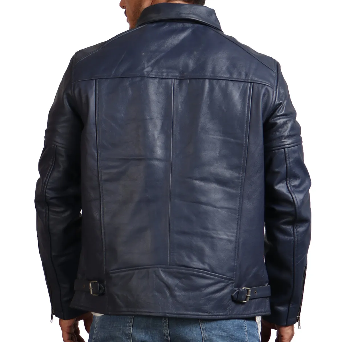 Real Leather Blue Motorcycle Jacket