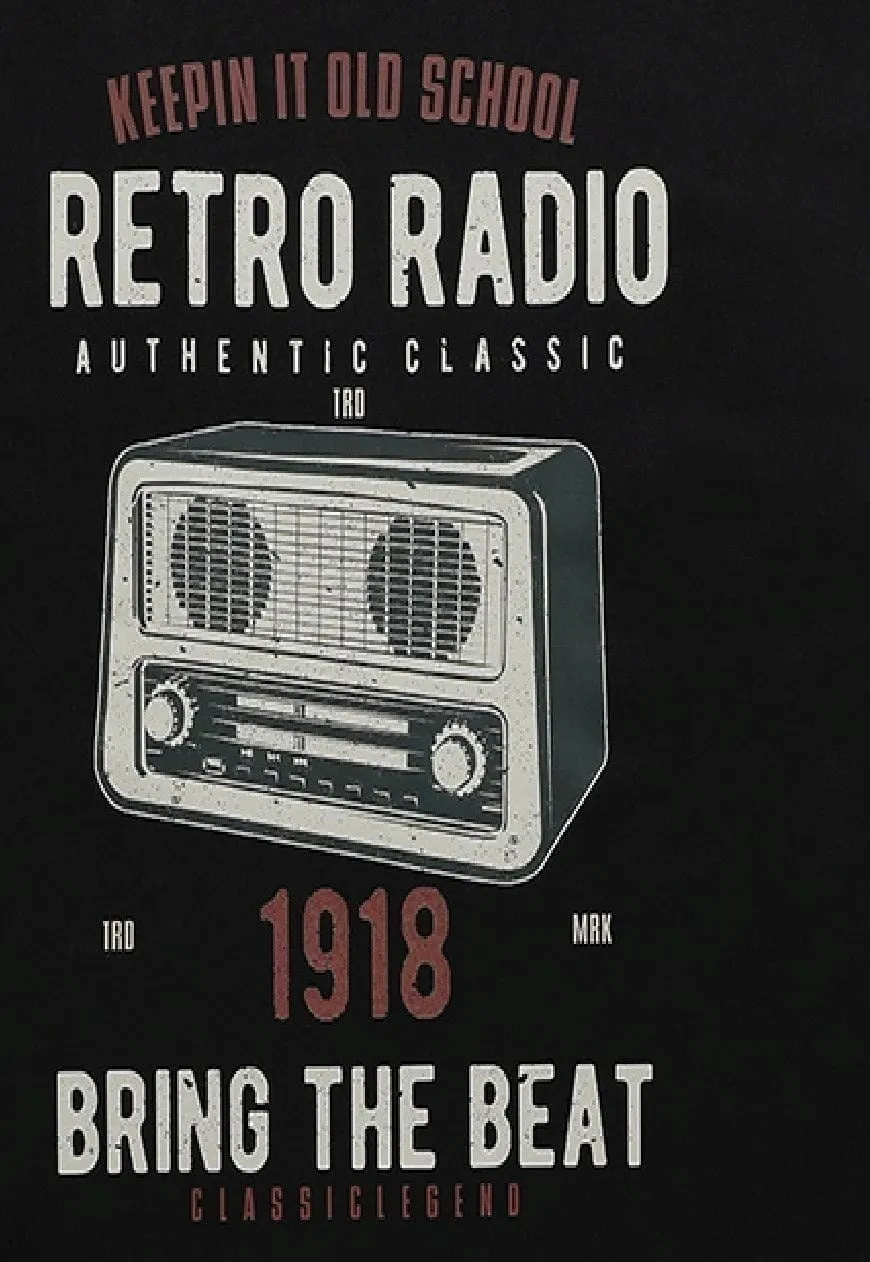 Retro radio t-shirt old raver print tee old school top black