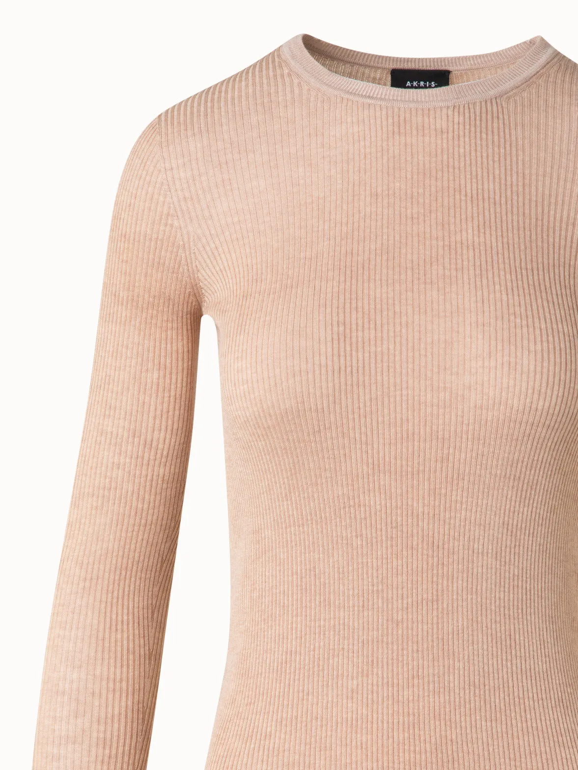 Seamless Crew Neck Sweater in Silk Cotton Rib Knit