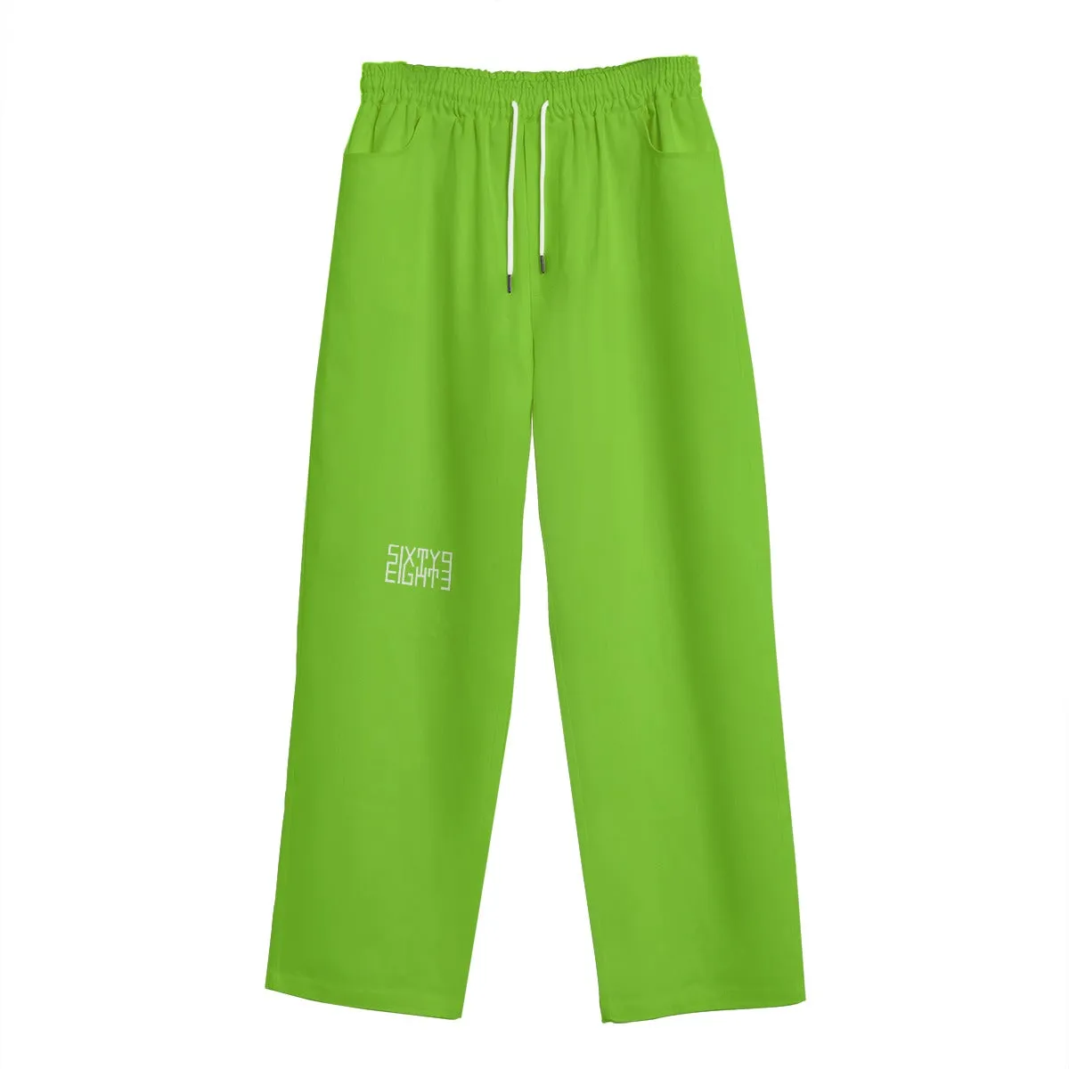 Sixty Eight 93 Logo White Green Apple Unisex Straight Casual Pants